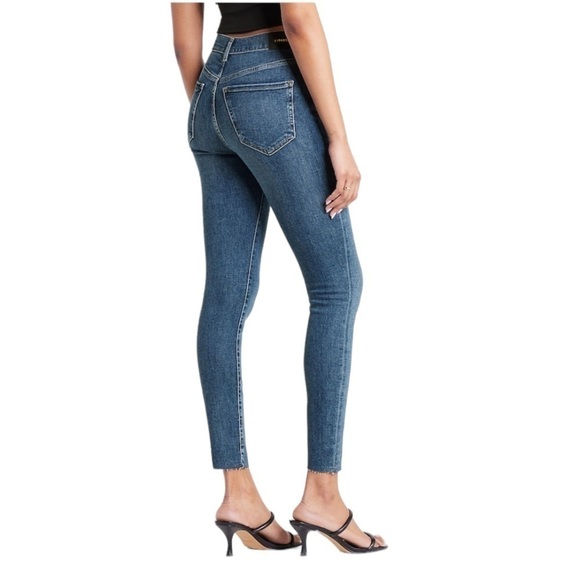 Express - High Waisted Medium Wash Raw Hem Skinny Jeans Sz 8L - Picture 2 of 10